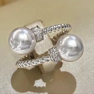 Silver Twist Pearl Ring